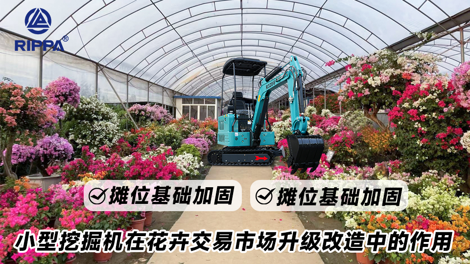 小型挖掘机在花卉交易市场升级改造中的作用:摊位基础加固与排水系统优化