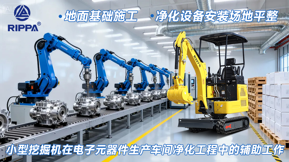 小型挖掘机在电子元器件生产车间净化工程中的辅助工作：地面基础施工与净化设备安装场地平整