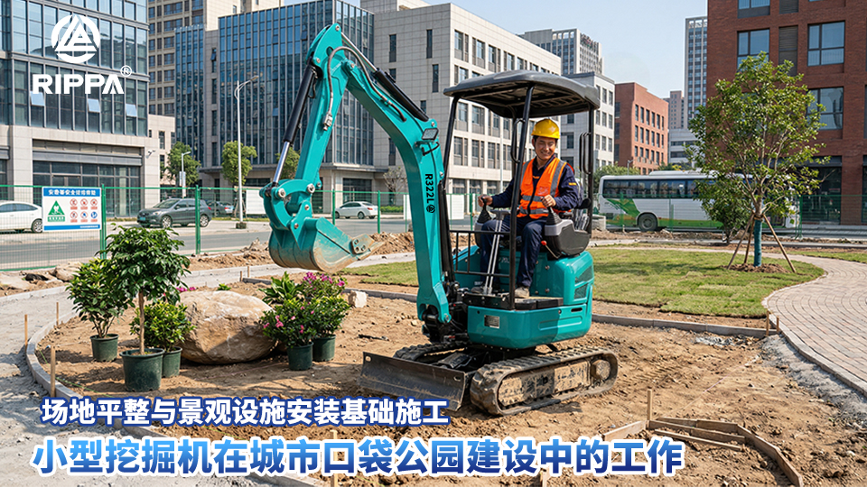 小型挖掘机在城市口袋公园建设中的工作：场地平整与景观设施安装基础施工