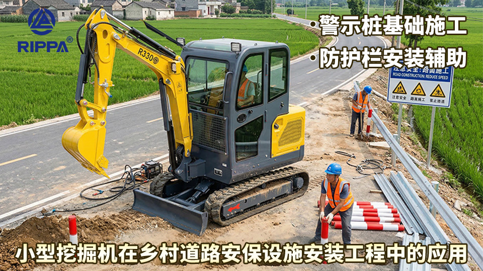 小型挖掘机在乡村道路安保设施安装工程中的应用：警示桩基础施工与防护栏安装辅助