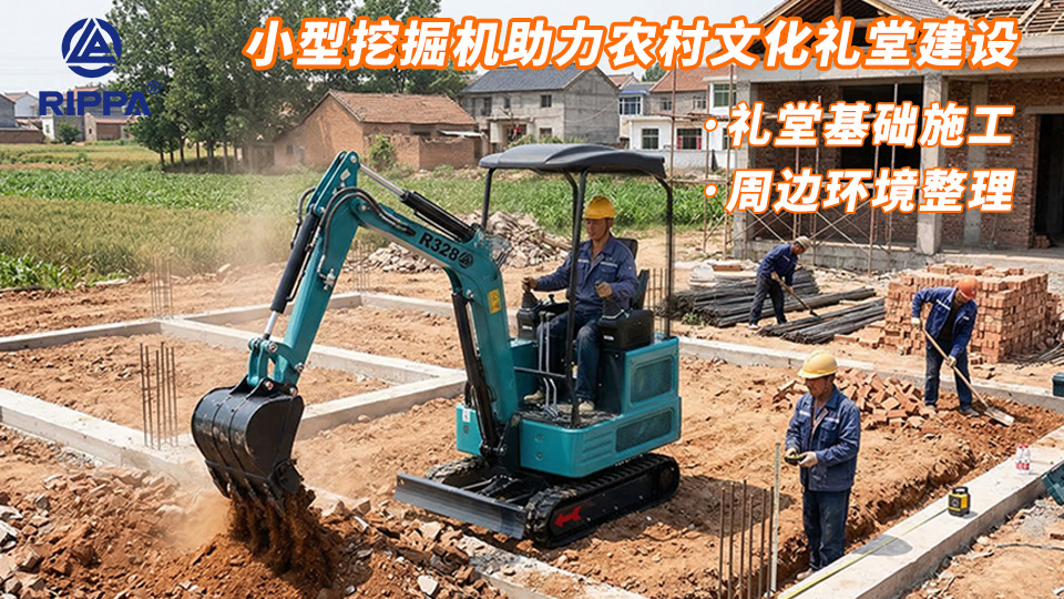 小型挖掘机助力农村文化礼堂建设：礼堂基础施工与周边环境整理