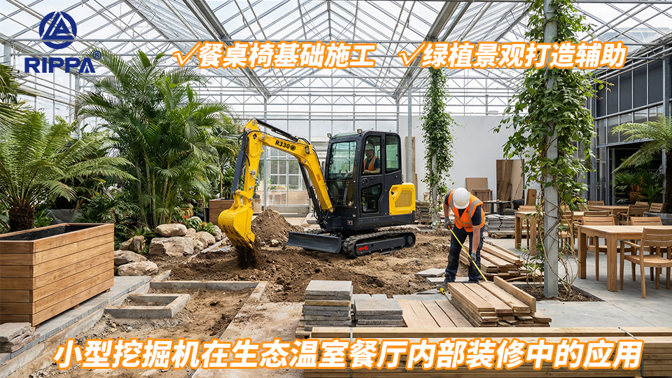小型挖掘机在生态温室餐厅内部装修中的应用：餐桌椅基础施工与绿植景观打造辅助
