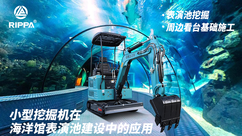小型挖掘机在海洋馆表演池建设中的应用：表演池挖掘与周边看台基础施工