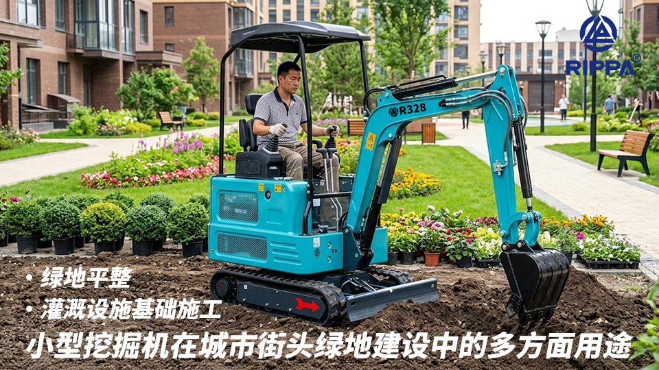 小型挖掘机在城市街头绿地建设中的多方面用途:绿地平整与灌溉设施基础施工