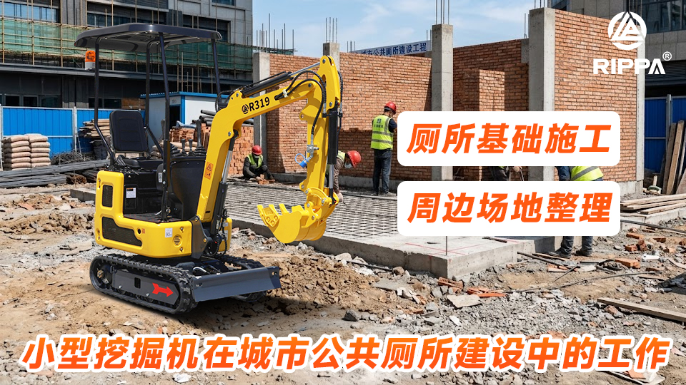 小型挖掘机在城市公共厕所建设中的工作:厕所基础施工与周边场地整理