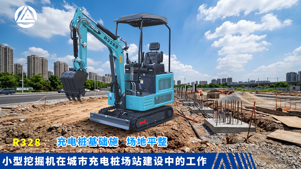 小型挖掘机在城市充电桩场站建设中的工作：充电桩基础施工与场地平整