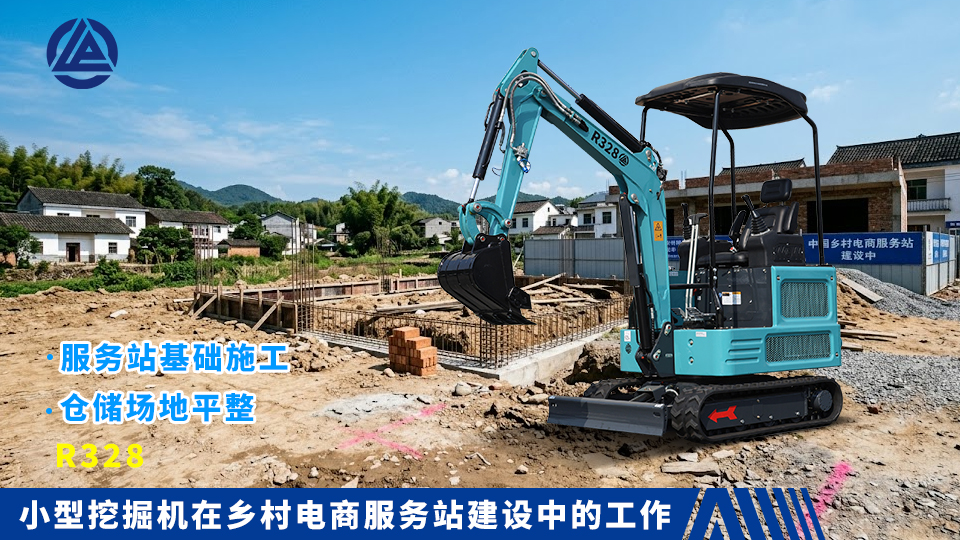 小型挖掘机在乡村电商服务站建设中的工作：服务站基础施工与仓储场地平整