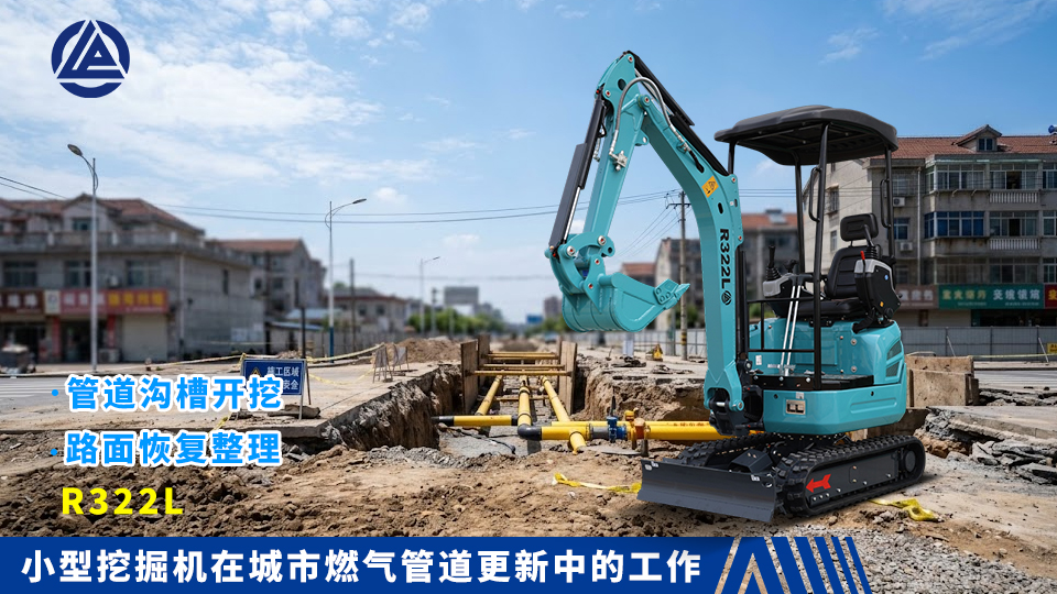 小型挖掘机在城市燃气管道更新中的工作：管道沟槽开挖与路面恢复整理